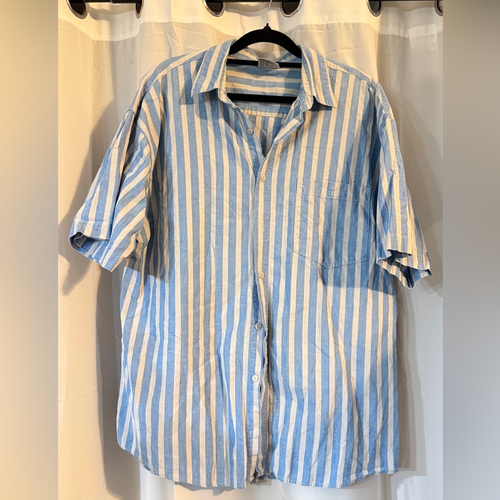 Vintage Cucamonga Striped Cotton Shirt | Blue & White | Size L - Picture 3 of 8